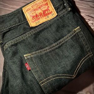Levis 514 Dark Wash Jeans Size W31 x L30 Straight Leg Contrast Stitch